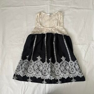 Y2K Just Ginger Babydoll Lace Tank Top Women's Small Black Ivory Coquette Goth